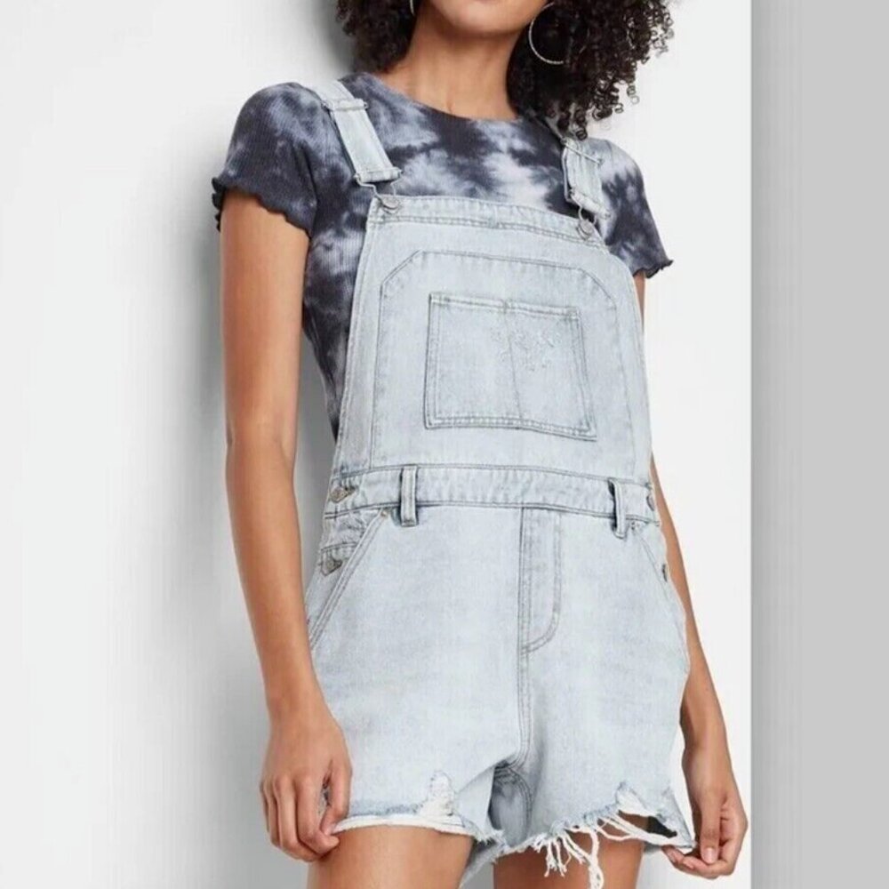 Wild fable denim short distressed / frayed overalls - romper